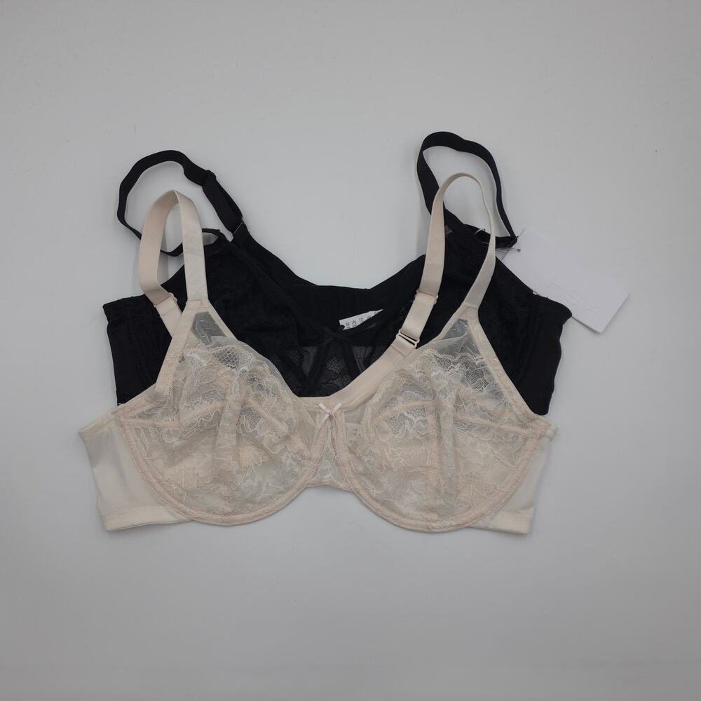 HSIA Bundle of Two Enchante Unlined Lace Underwire Bra in Black Beige Size 40C